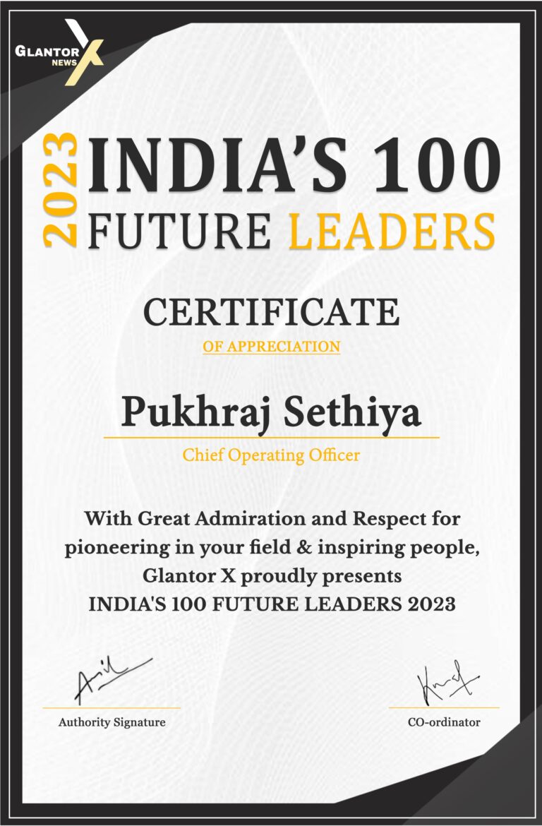 GlantorX Certificate - India's 100 Future Leaders 2023